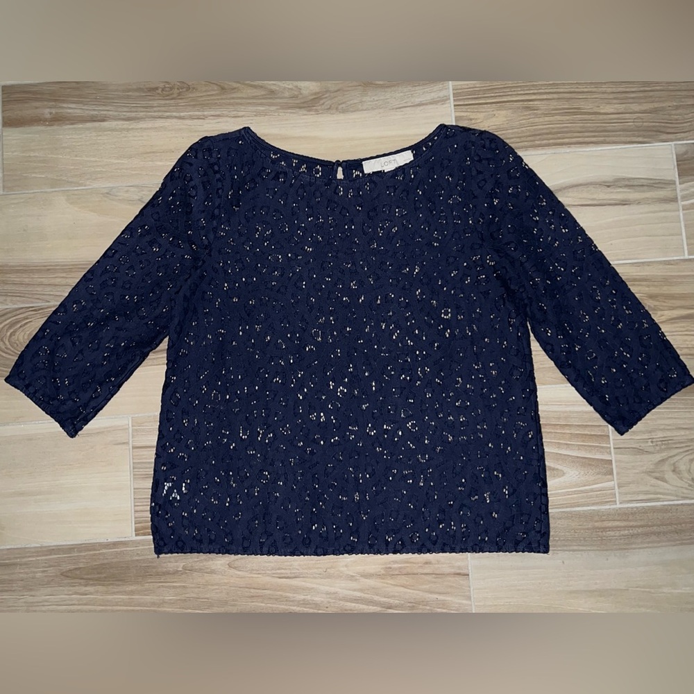 Petite Small LOFT Blue Lace Top 💙🥰✨
